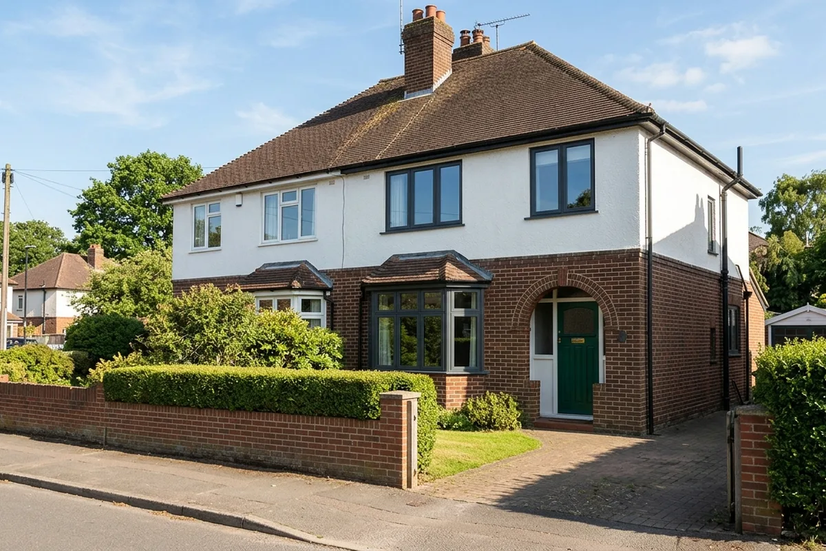 Interwar semi in sunshine with new anthracite aluminium flush casement windows
