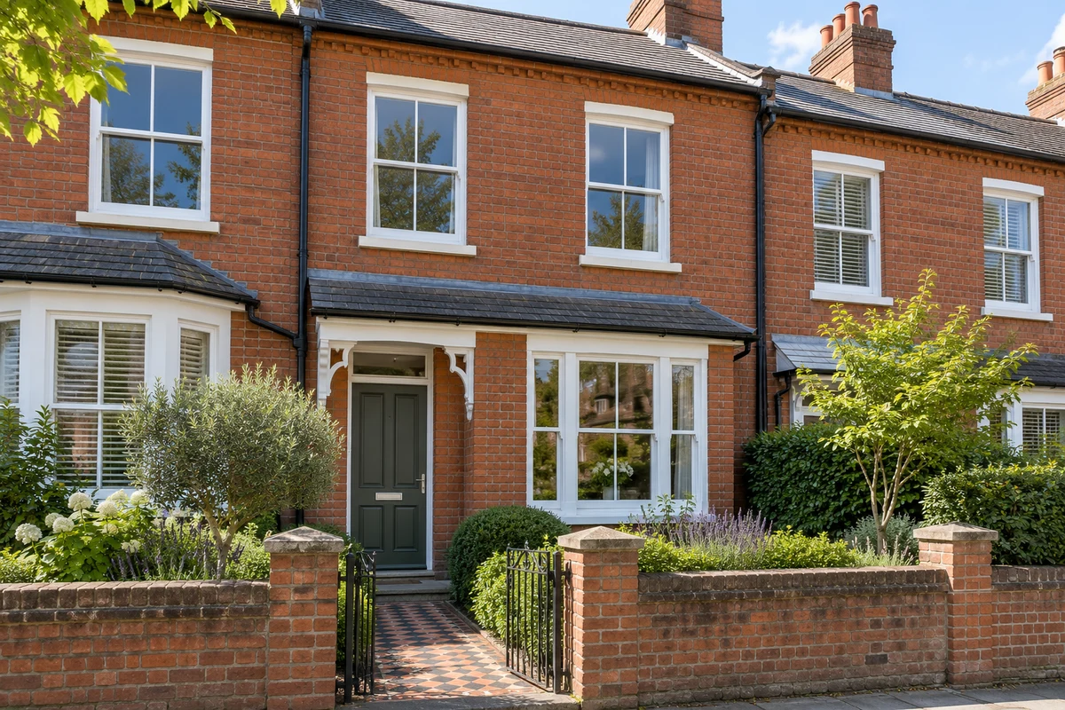 Victorian brick terrace with white sliding sash windows